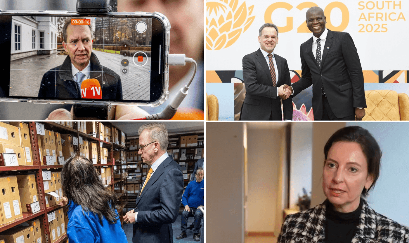 Collage van bewindspersonen Eddy, Caspar, Eppo en Judith in actie.